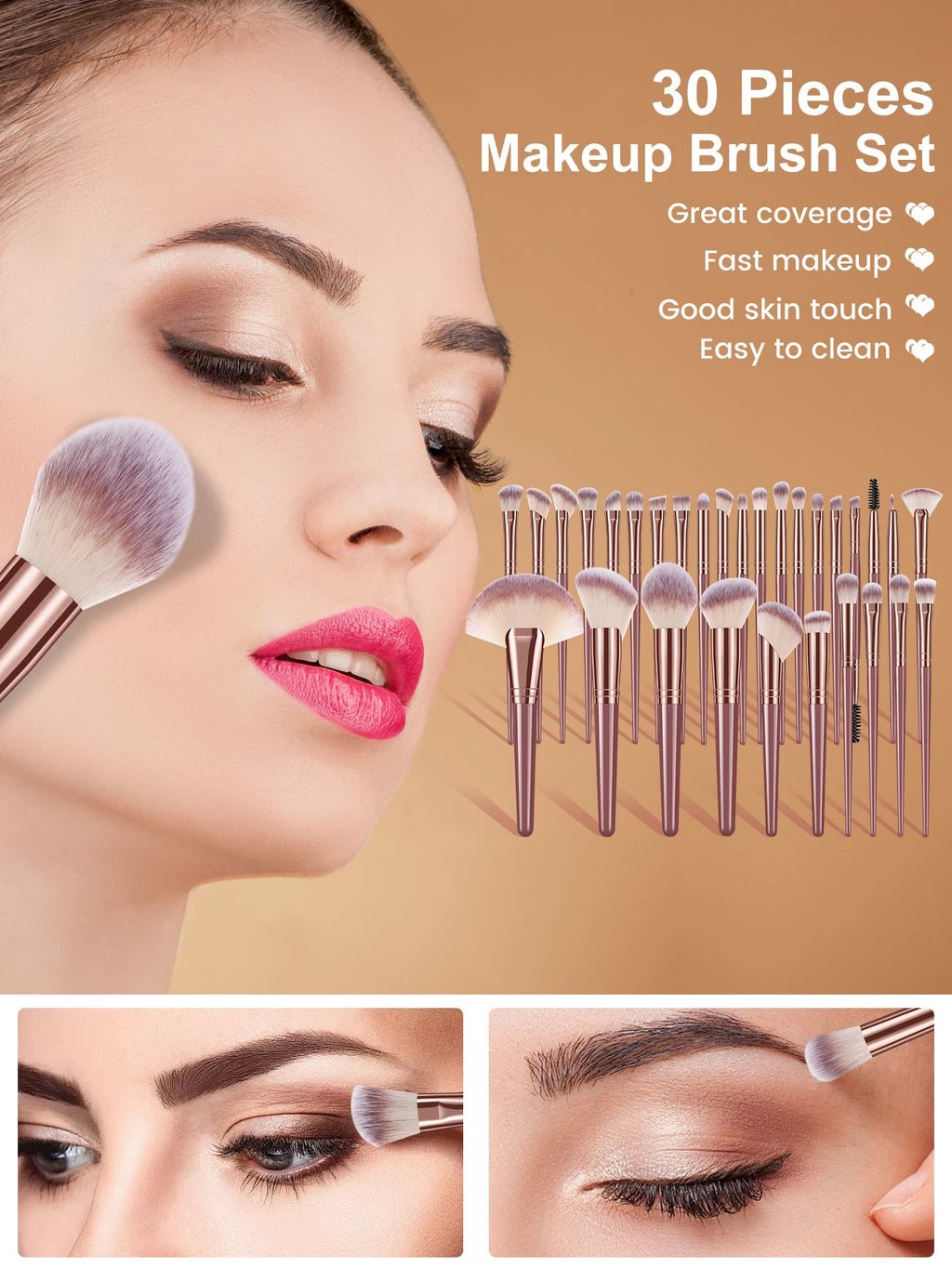48PCS Makeup Tools：30PCS Makeup brush set+4PCS Makeup Tools+5PCS Makeup Sponges+9PCS Powder Puffs