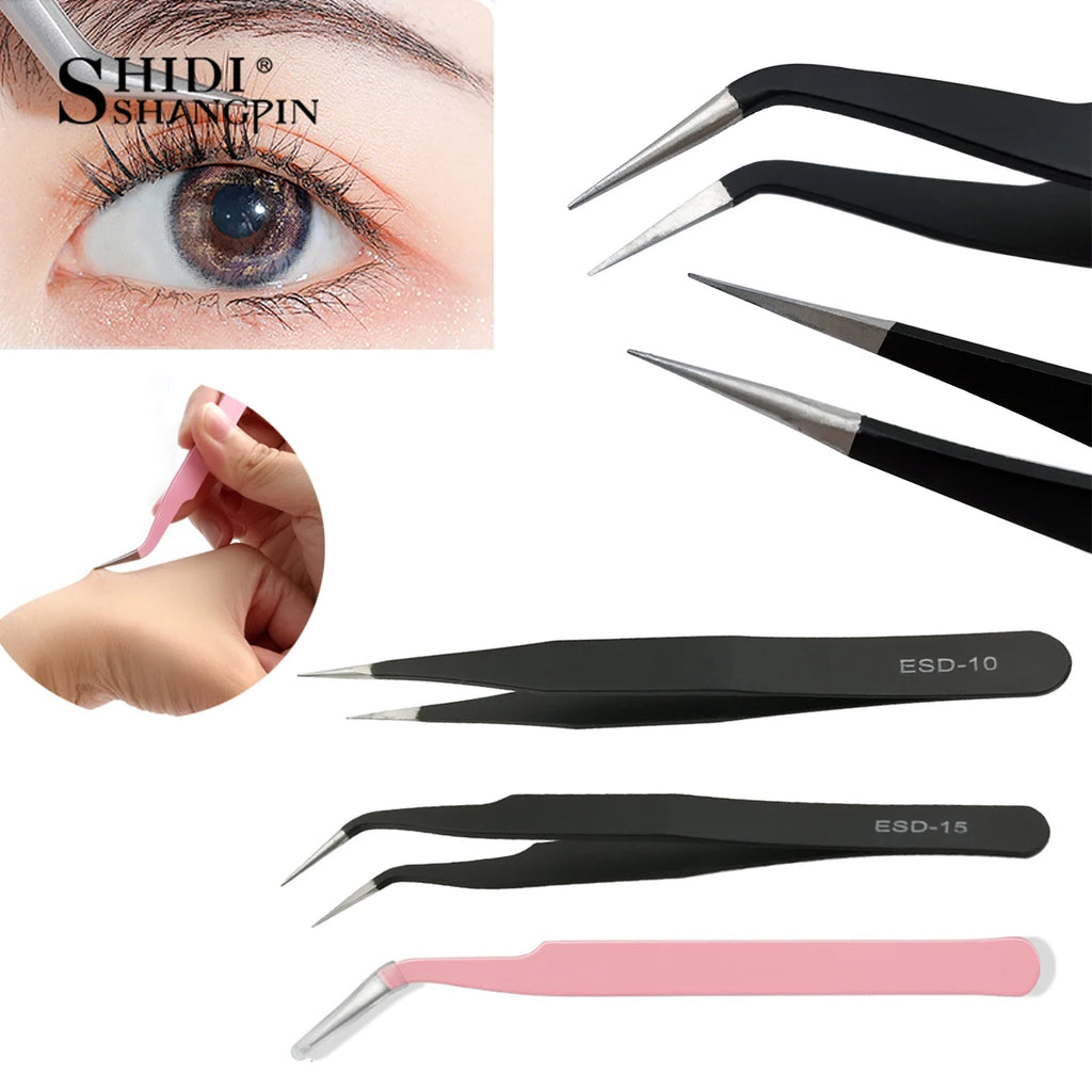 SHIDISHANGPIN 1/2/3PCS Tweezers Stainless Steel Curved Straight Eyebrow False Eyelash Tweezers Nail Art Extension Makeup Tool